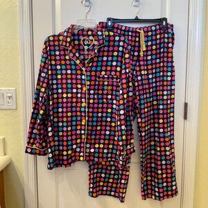 Victoria's Secret Pajama Set Vintage Flannel Polka Dot Small 2 Pc
